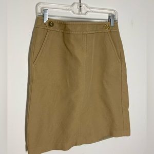 Talbots Size 10 Tan Brown Texture Knee Length Skirt Gold Buttons Pockets Lined